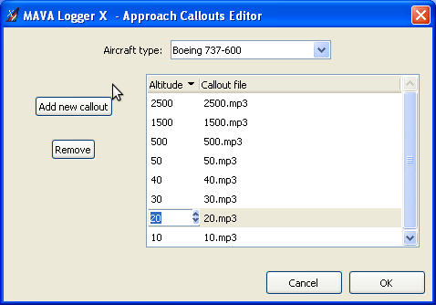 The Approach callouts Editor